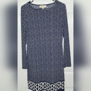 MICHAEL Michael Kors Navy Blue and White Sheath Dress Long Sleeve